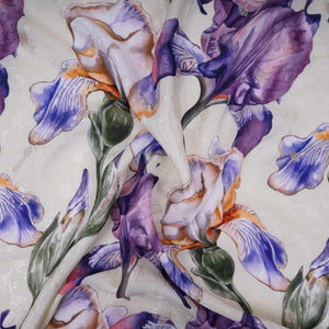 Cream floral zari jacquard Pure Bemberg Crepe Fabric MTF-31808 - TradeUNO
