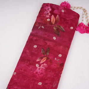 Magenta floral zari jacquard Pure Bemberg Crepe Fabric MTF-31813 - TradeUNO