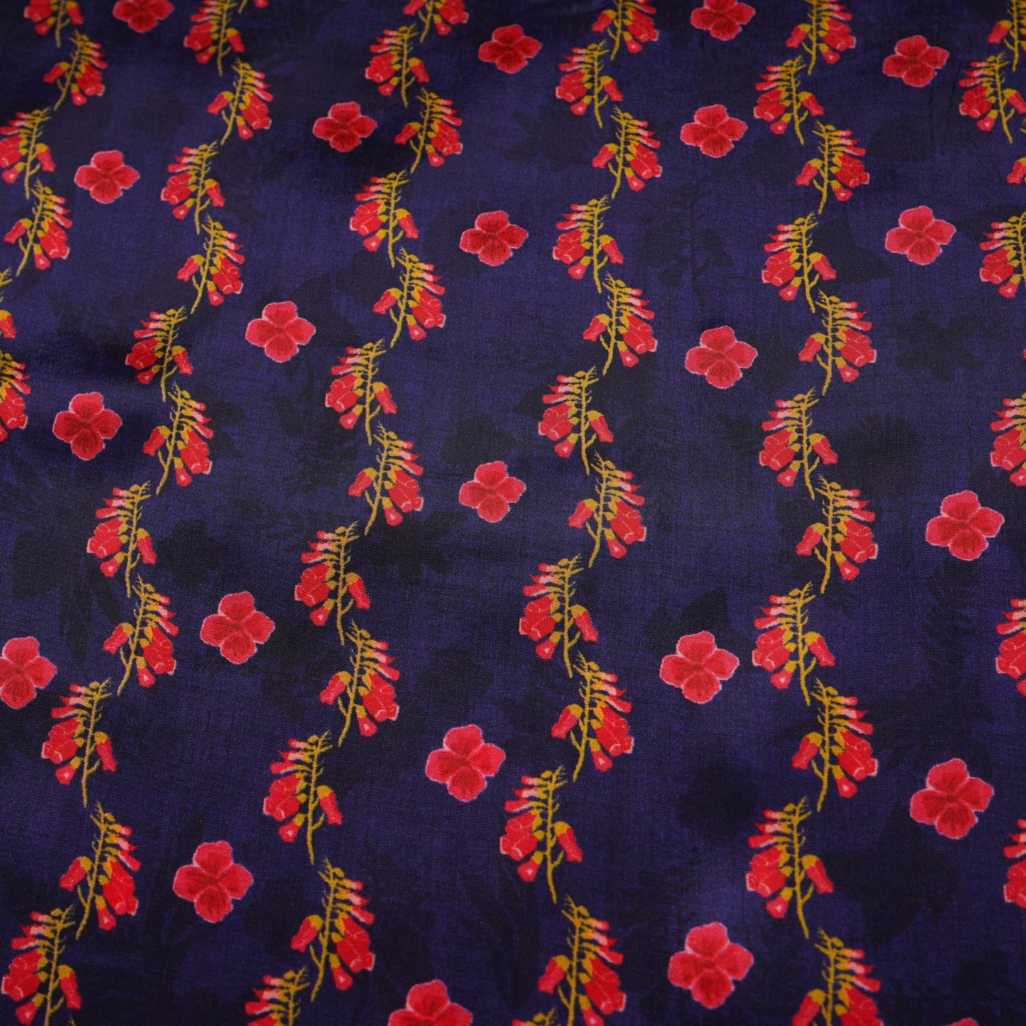 Navy Blue Floral Print Natural Crepe Fabric 21248