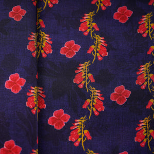 Navy Blue Floral Print Natural Crepe Fabric 21248