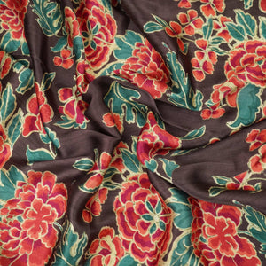 Dark Plum floral print Bemberg Modal Silk Fabric KTP-31439 - TradeUNO
