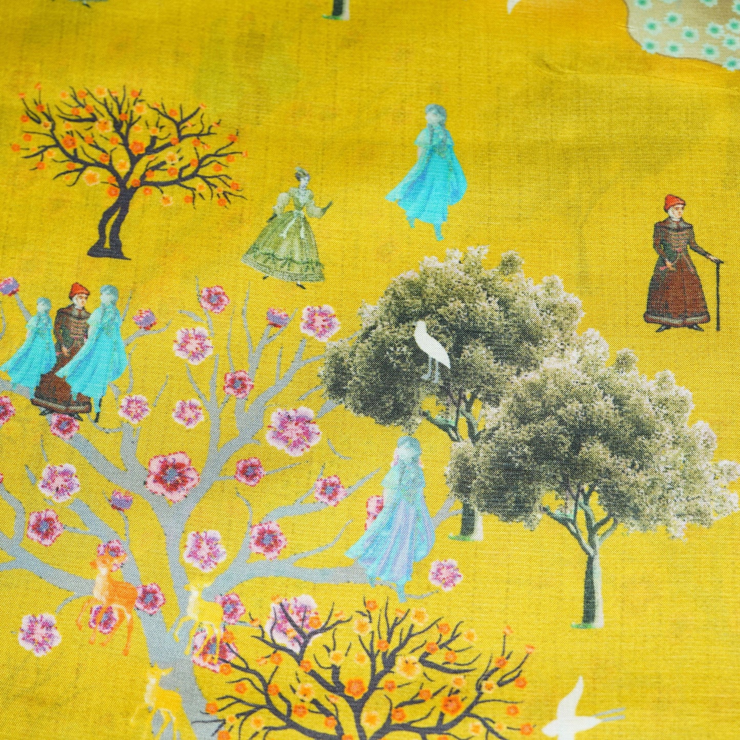 Yellow Mughal Print Upada Silk Fabric 21088