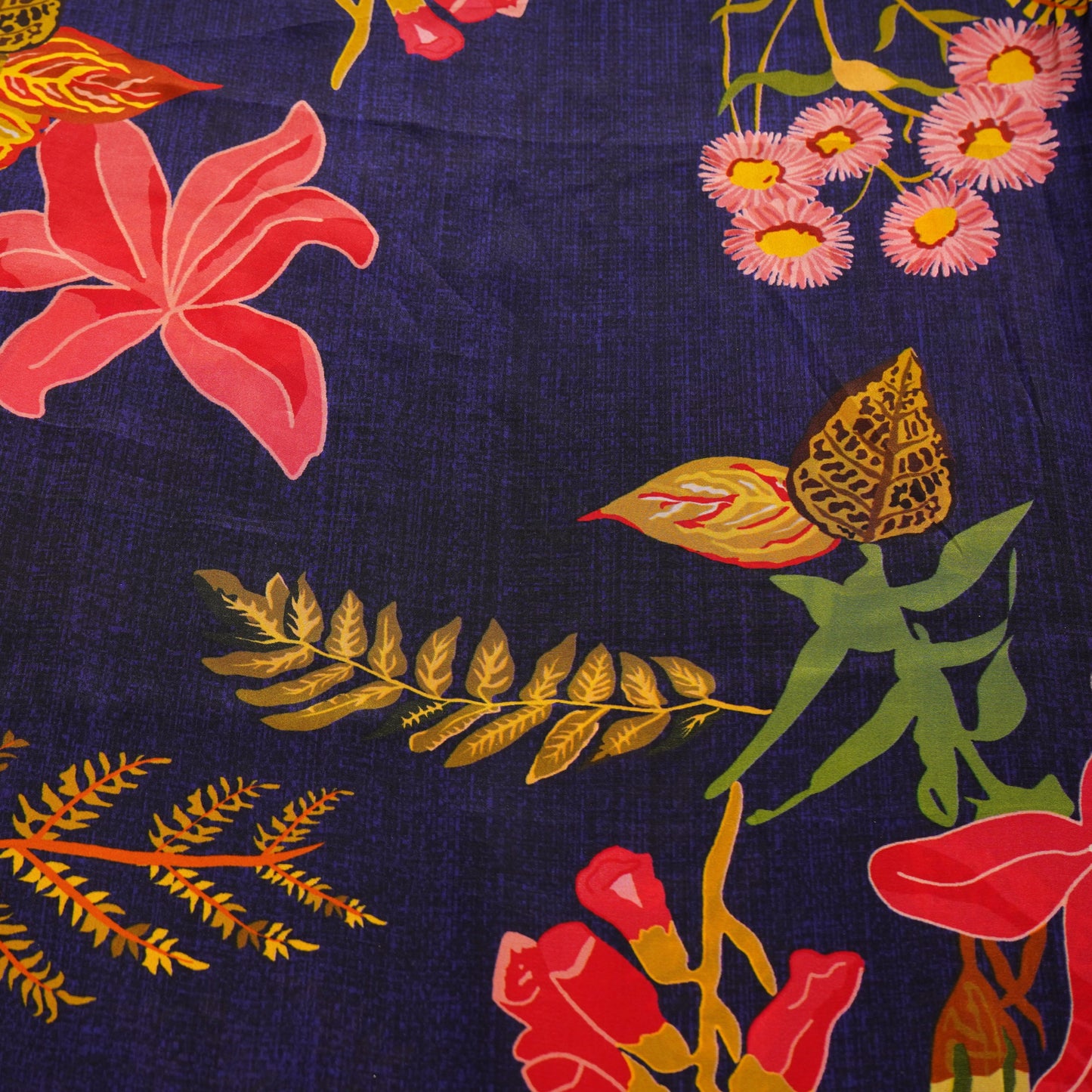 Navy Blue Floral Print Natural Crepe Fabric 21059