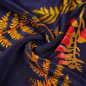Navy Blue Floral Print Natural Crepe Fabric 21059