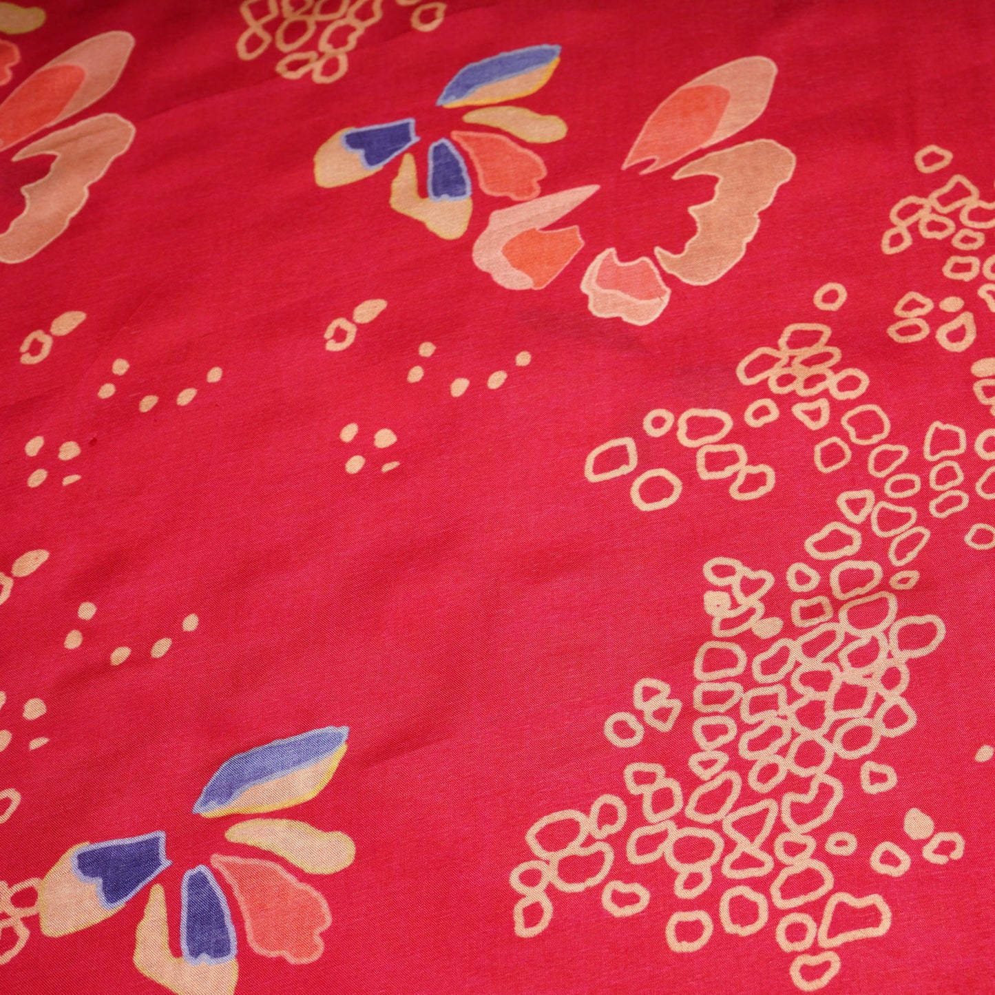 Red Abstarct Print Upada Silk Fabric 21090