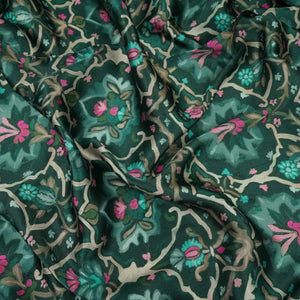 Bottle Green Mughal floral print Bemberg Modal Silk Fabric KTP-31403 - TradeUNO
