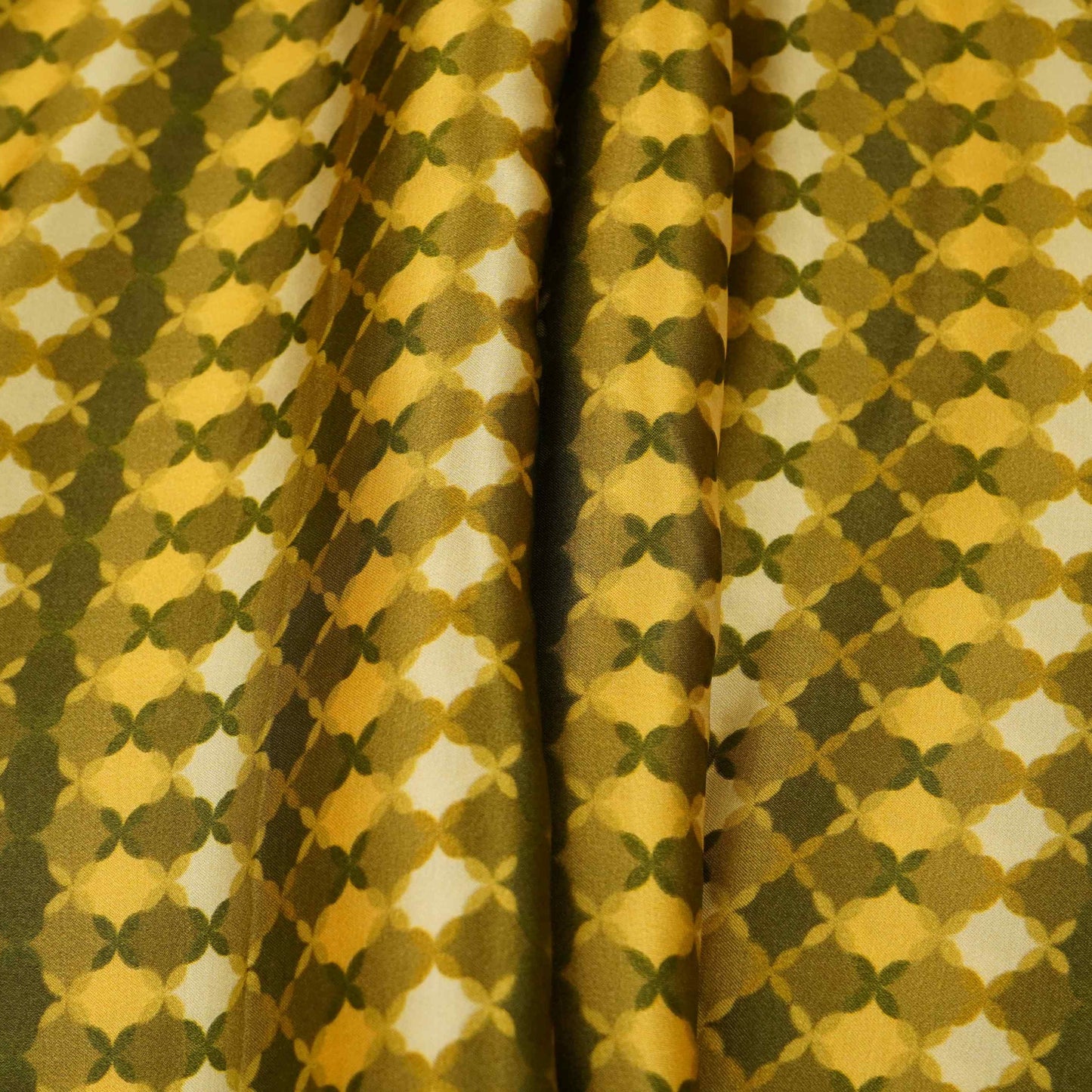 Mustard with Green Tropical stripes Bemberg Modal Silk Fabric KTP-31419