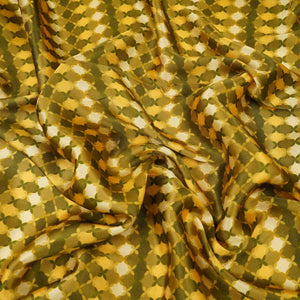 Mustard with Green Tropical stripes Bemberg Modal Silk Fabric KTP-31419 - TradeUNO
