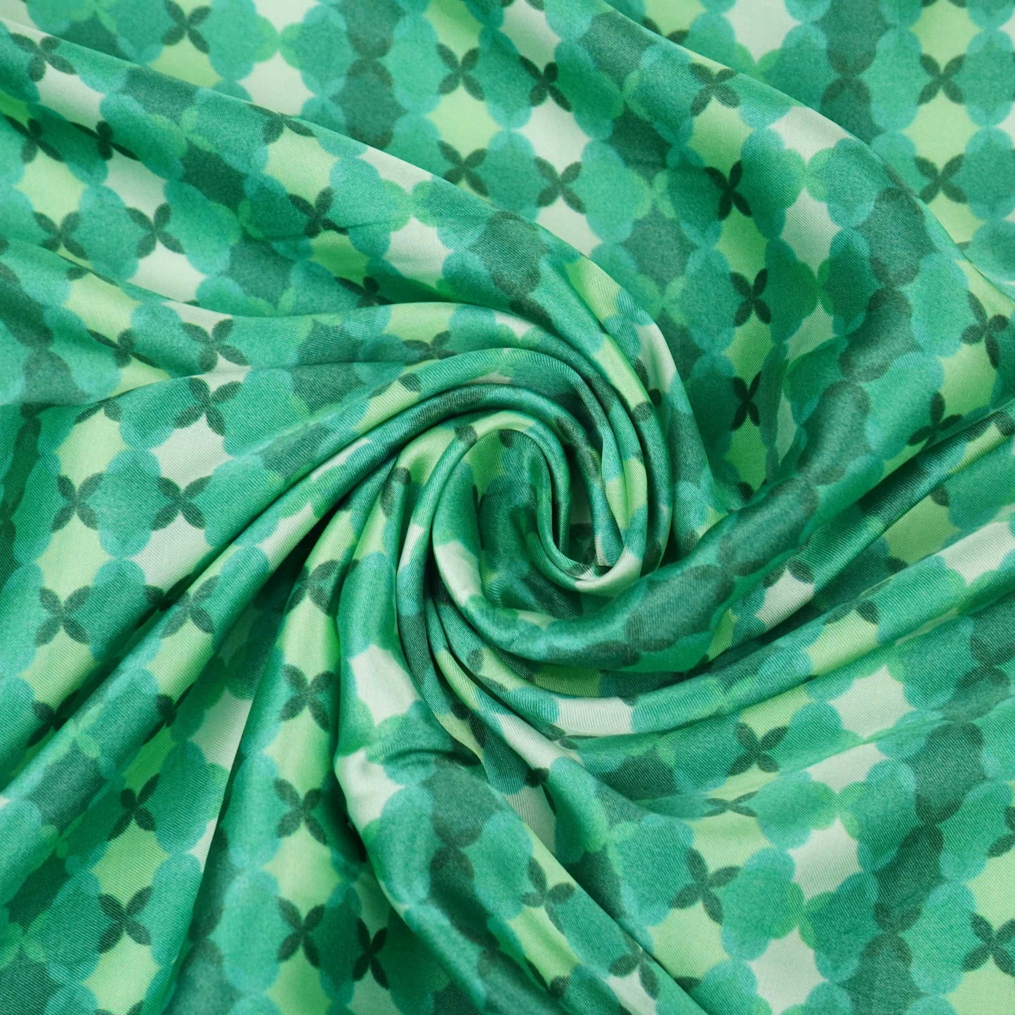 Teal Green with Dark Green Tropical stripes Bemberg Modal Silk Fabric KTP-31420