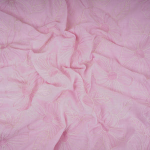 Baby Pink floral thread embroidery Linen Fabric SFG-31712 - TradeUNO