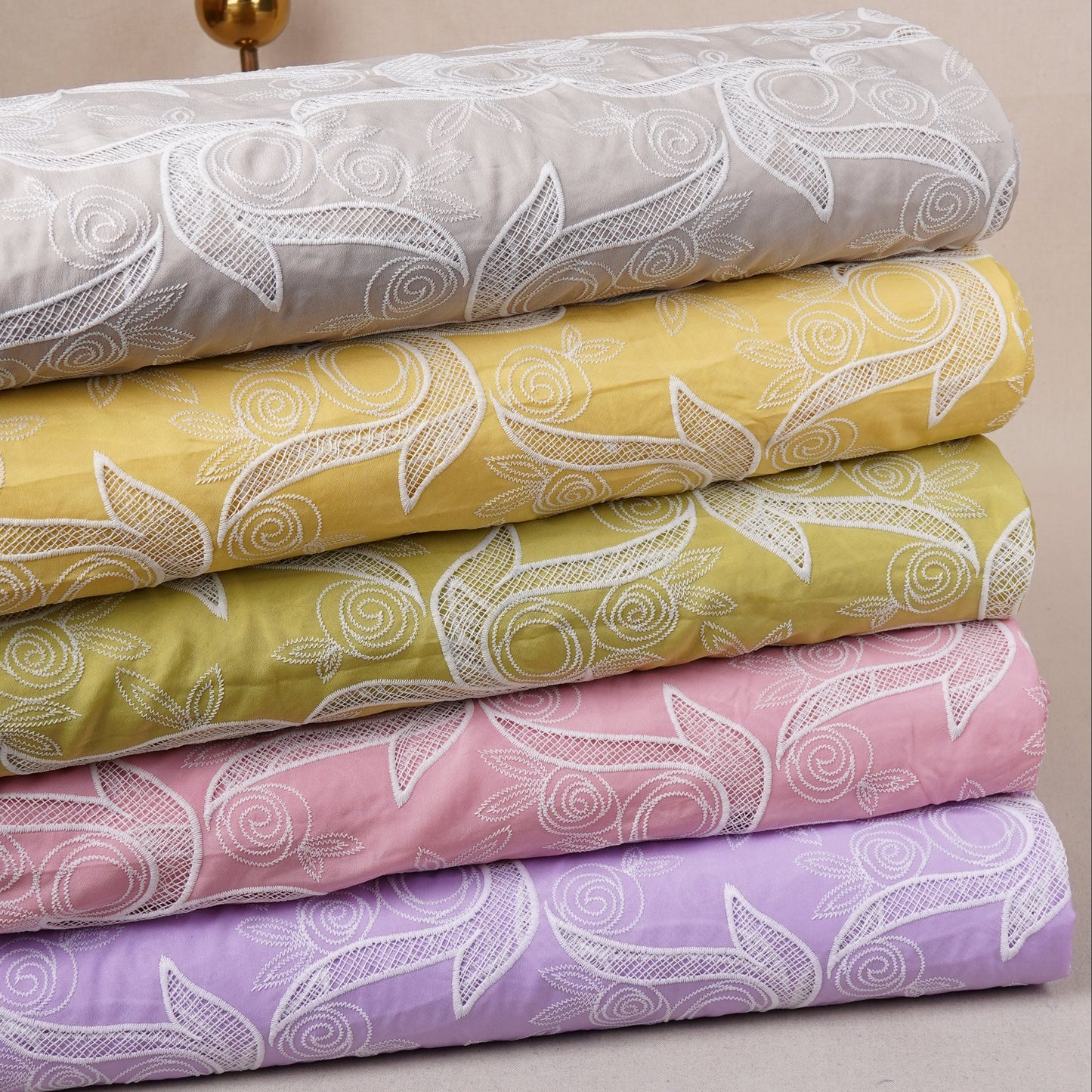 Yellow Floral Embroidery Schiffli Crepe Fabric AF-29918