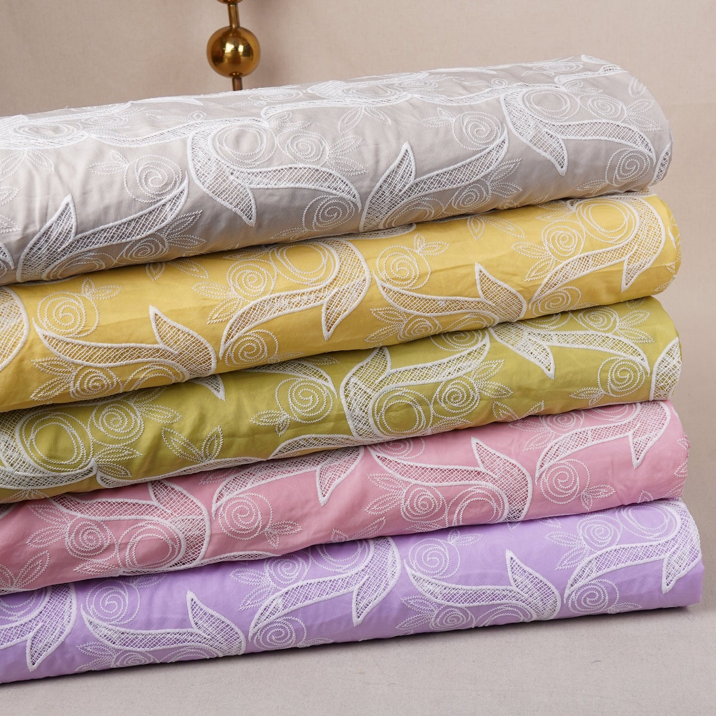 Green Floral Embroidery Schiffli Crepe Fabric AF-29922