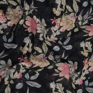 Black Floral Print Cotton Linen Fabric RT-30913 - TradeUNO
