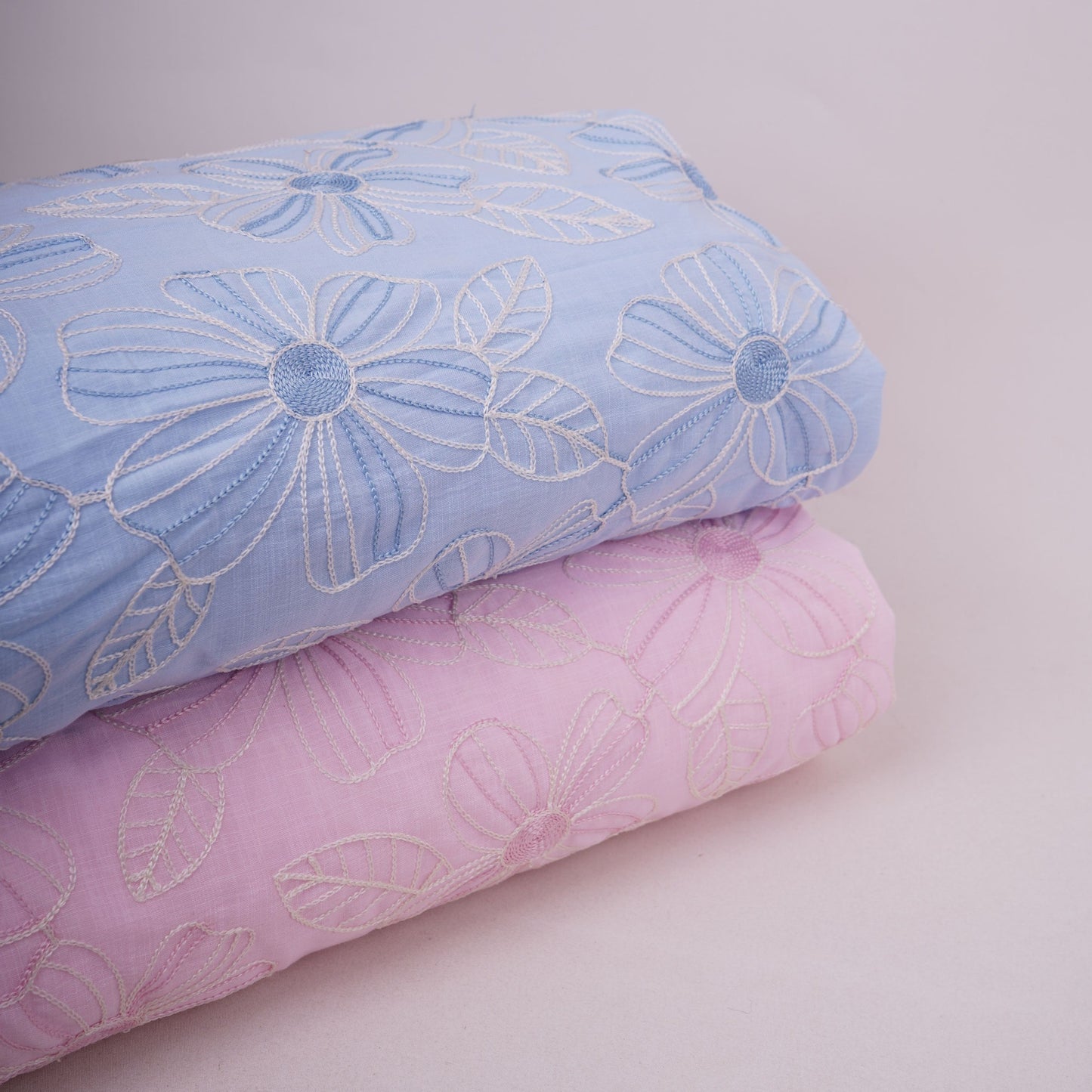 Sky Blue floral thread embroidery Linen Fabric SFG-31713