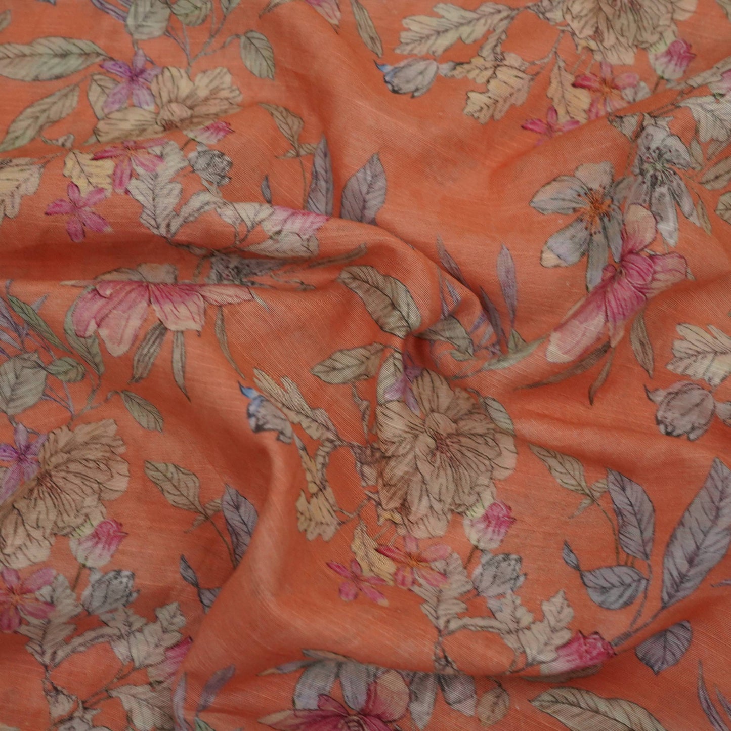 Peach Floral Print Cotton Linen Fabric RT-30901