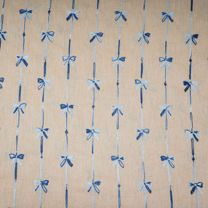 Beige Bow Stripes embroidery Chinon Cotton Slub Fabric SFG-31709 - TradeUNO