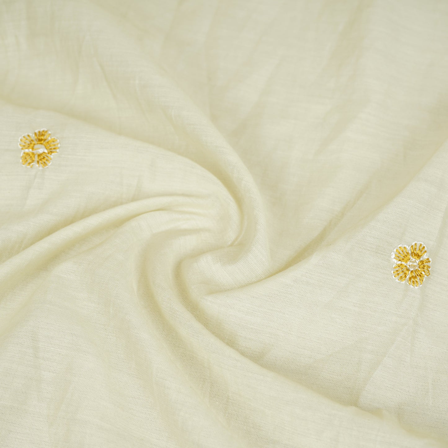 Light Green Floral Border Embroidery Mul Chanderi Fabric DC-29913