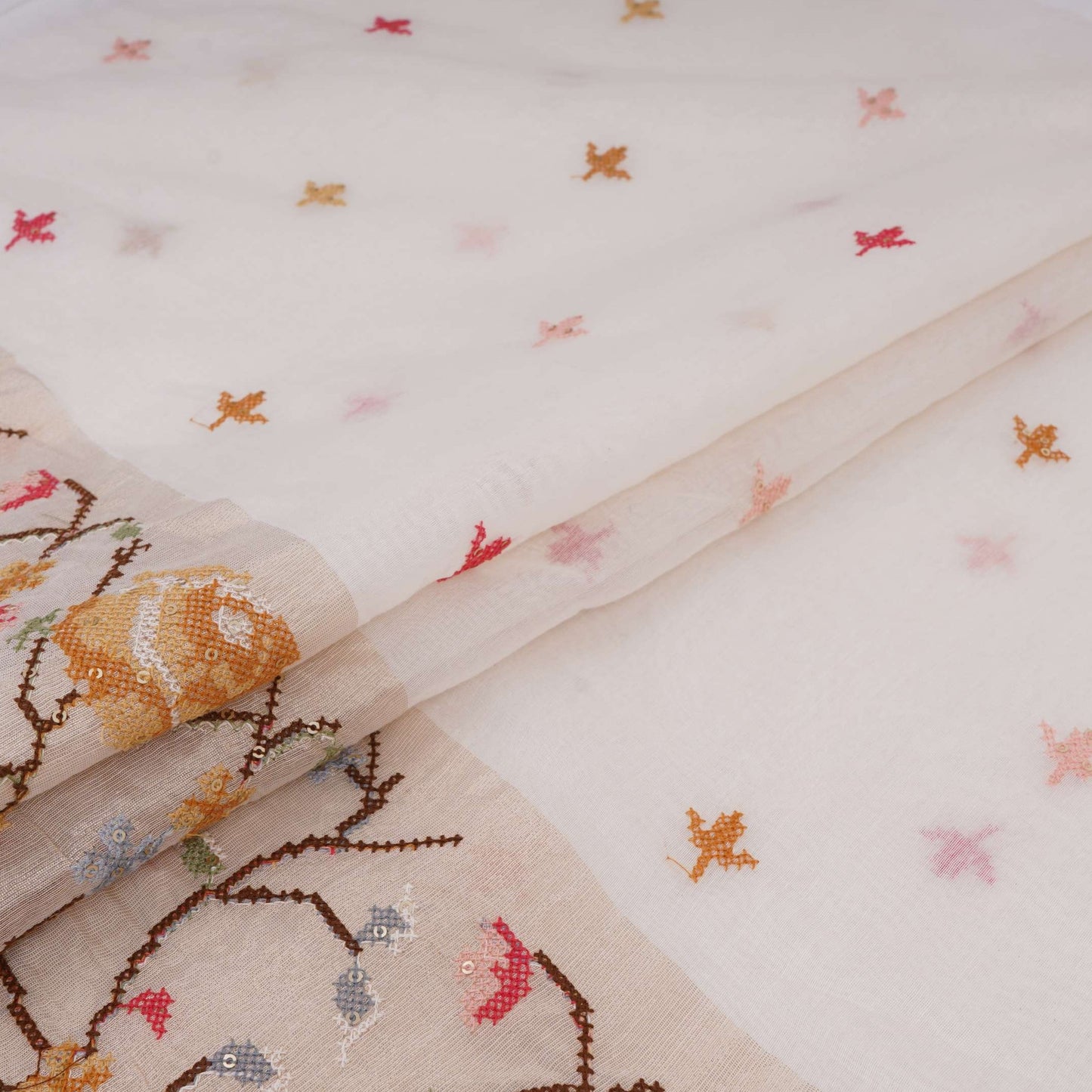 White dyeable cross stitch work Chanderi Fabric CTF-31379