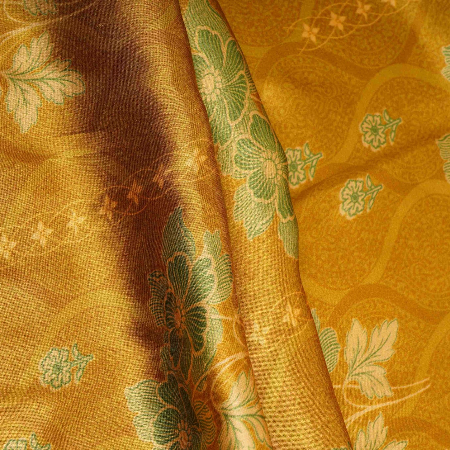 Mustard floral print Bemberg Modal Silk Fabric KTP-31436