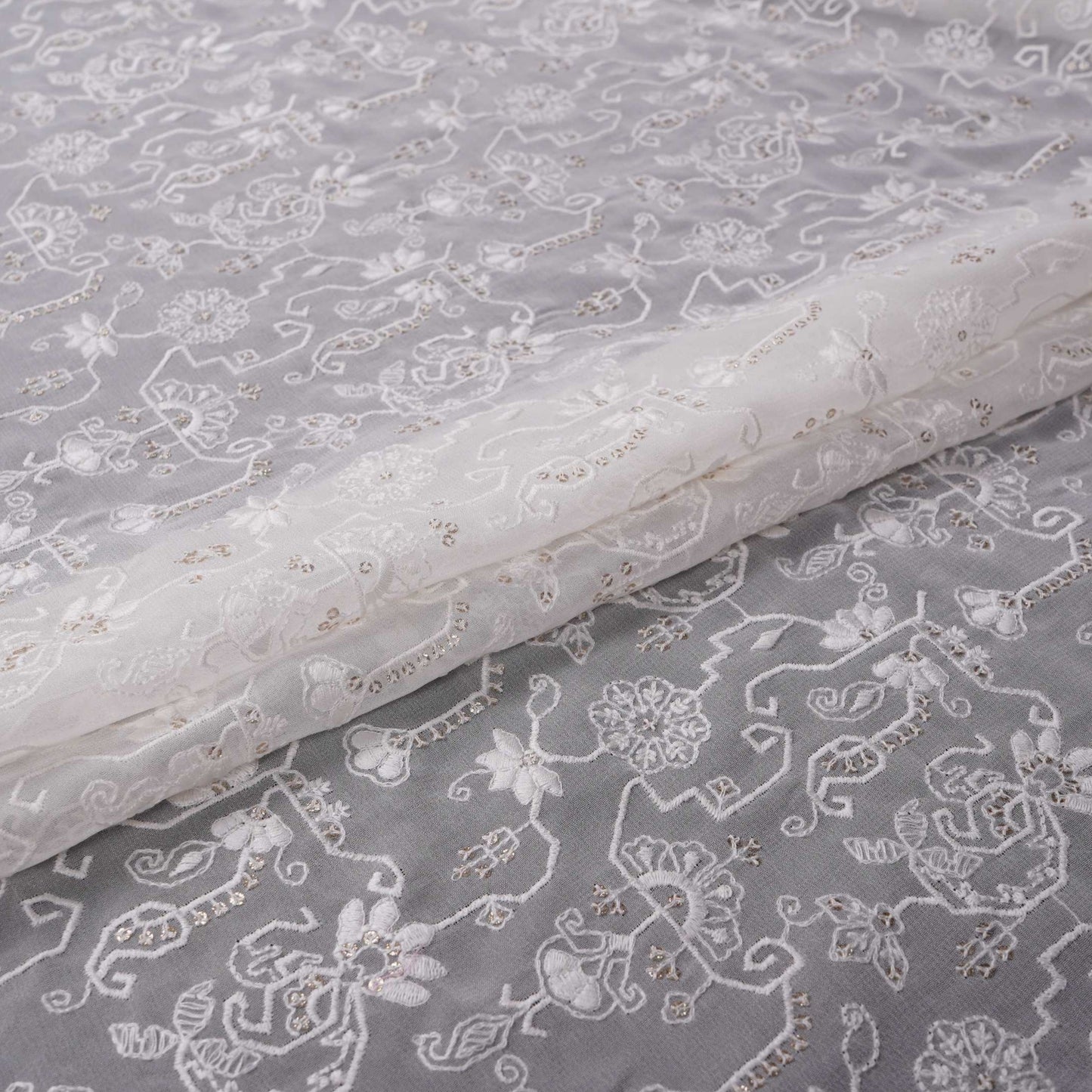 White Dyeable Chikankari Georgette Fabric VFS-31698