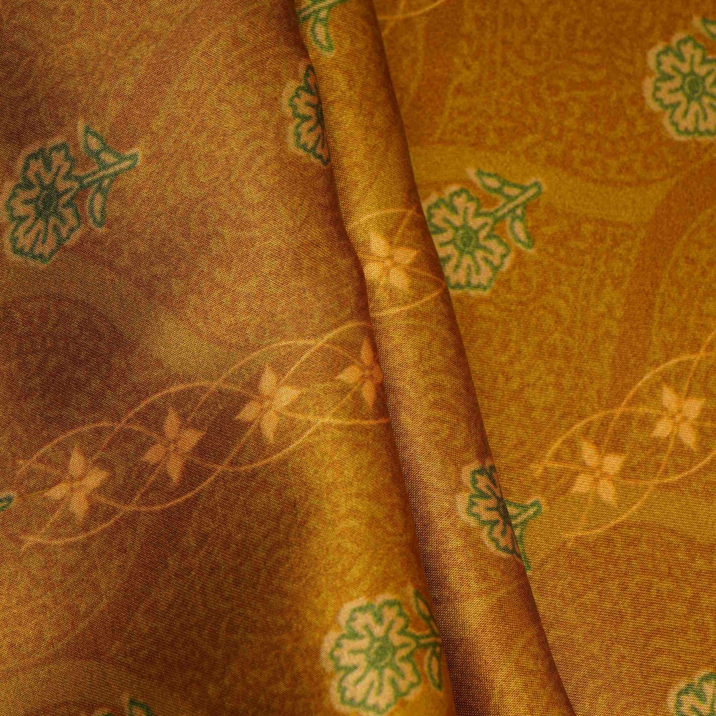 Mustard floral stripes print Bemberg Modal Silk Fabric KTP-31437