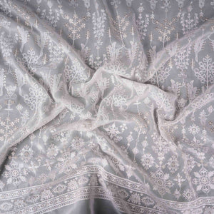 White Dyeable Chikankari embroidery Georgette Fabric VFS-31699 - TradeUNO