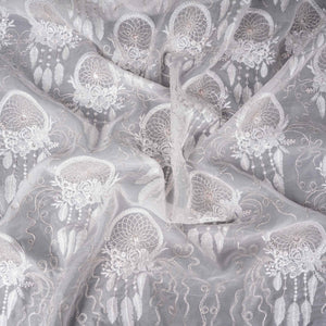 Off White floral thread embroidery Organza Fabric VFS-31703 - TradeUNO