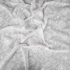 Off White Dyeable Chikankari embroidery Georgette Fabric VFS-31525 - TradeUNO