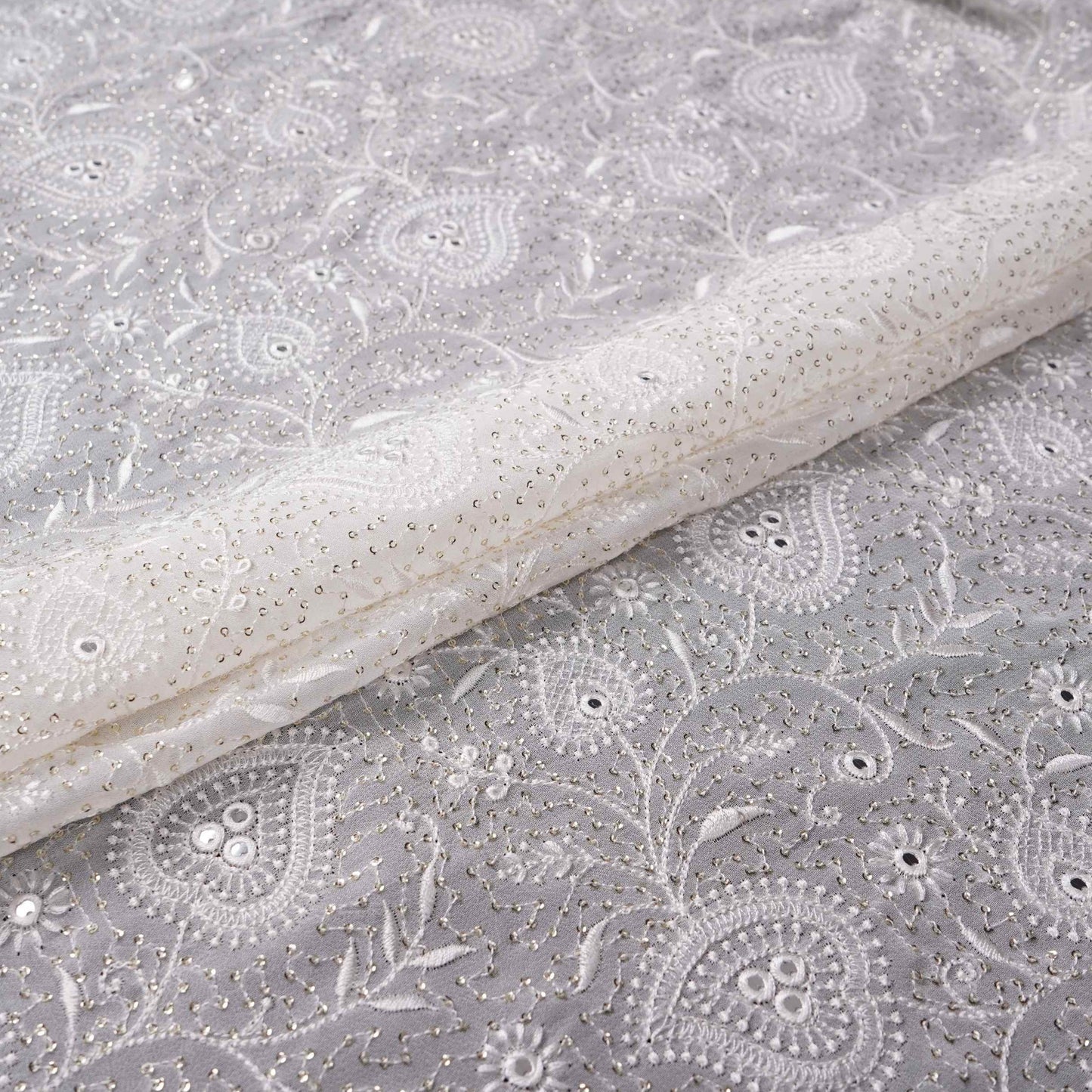 Off White Dyeable Chikankari embroidery Georgette Fabric VFS-31525