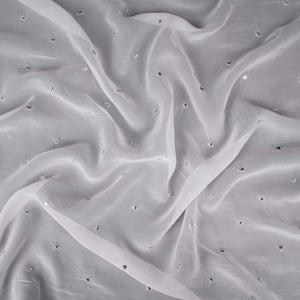 White Buti Mirror embroidery Georgette Fabric VFS-31689 - TradeUNO
