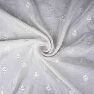 White Dyeable Buti embroidery Dola Silk Fabric VFS-31669 - TradeUNO