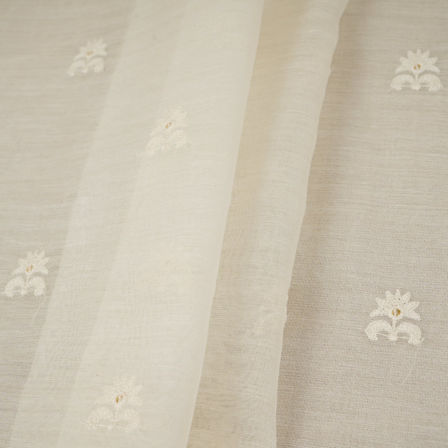Cream Floral Embroidery Dyeable Chanderi Silk Fabric VI-30072