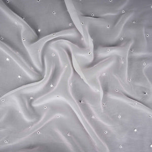 White Buti Mirror embroidery Georgette Fabric VFS-31690 - TradeUNO