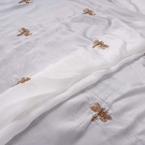 White dyeable thread cutdana embroidery Crepe Fabric VFS-31524 - TradeUNO