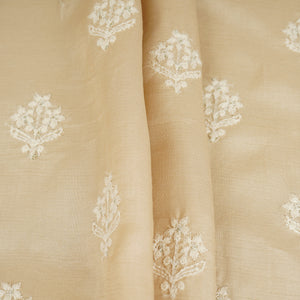 Beige Floral Embroidery Dyeable Dola Silk Fabric VI-30068 - TradeUNO