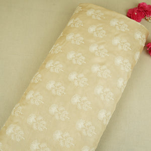 Beige Floral Embroidery Dyeable Dola Silk Fabric VI-30067 - TradeUNO