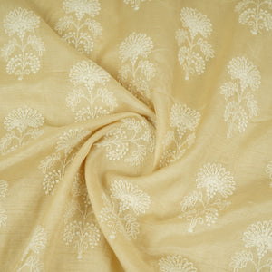 Beige Floral Embroidery Dyeable Dola Silk Fabric VI-30067 - TradeUNO