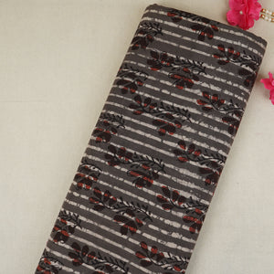Dark Grey & Black Floral Print Cotton Fabric MFR-29871 - TradeUNO