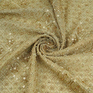 Golden Heavy thread Zari Sequins embroidery Kanjivaram Silk Fabric TF-31442 - TradeUNO