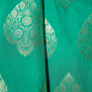 Green Golden Zari Kattan Silk Fabric 21874