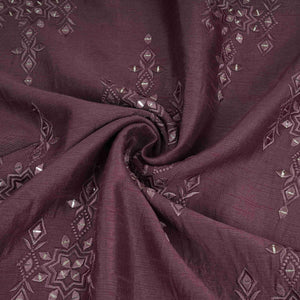 Mauve Geometrical embroidery Raw Silk Fabric VFS-31532 - TradeUNO