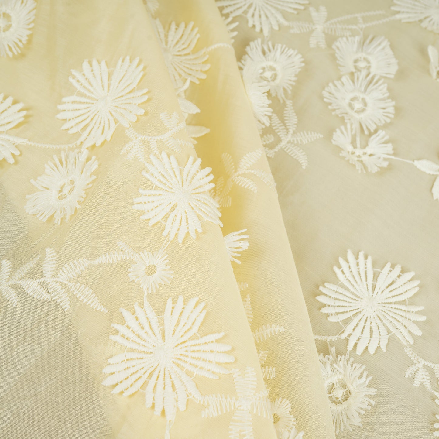 Pale Yellow Floral 3D Embroidery Tencel Silk Fabric AF-30084