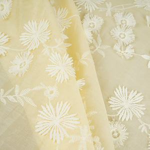 Pale Yellow Floral 3D Embroidery Tencel Silk Fabric AF-30084 - TradeUNO