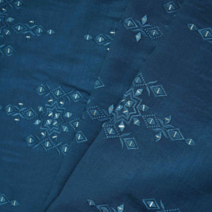 Royal Blue Geometrical embroidery Raw Silk Fabric VFS-31531 - TradeUNO