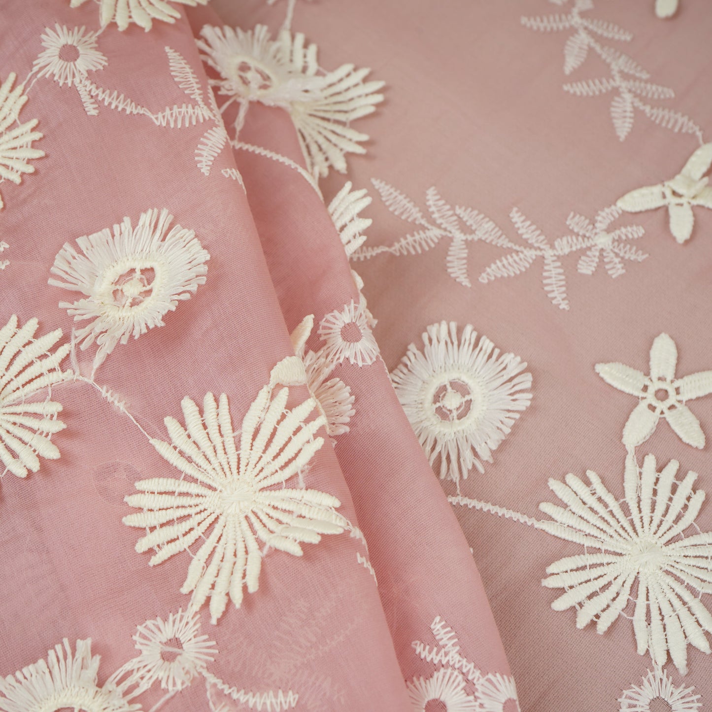 Pink Floral 3D Embroidery Tencel Silk Fabric AF-30083