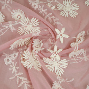 Pink Floral 3D Embroidery Tencel Silk Fabric AF-30083 - TradeUNO
