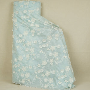 Light Blue Floral 3D Embroidery Tencel Silk Fabric AF-30087 - TradeUNO