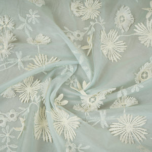 Light Blue Floral 3D Embroidery Tencel Silk Fabric AF-30087 - TradeUNO