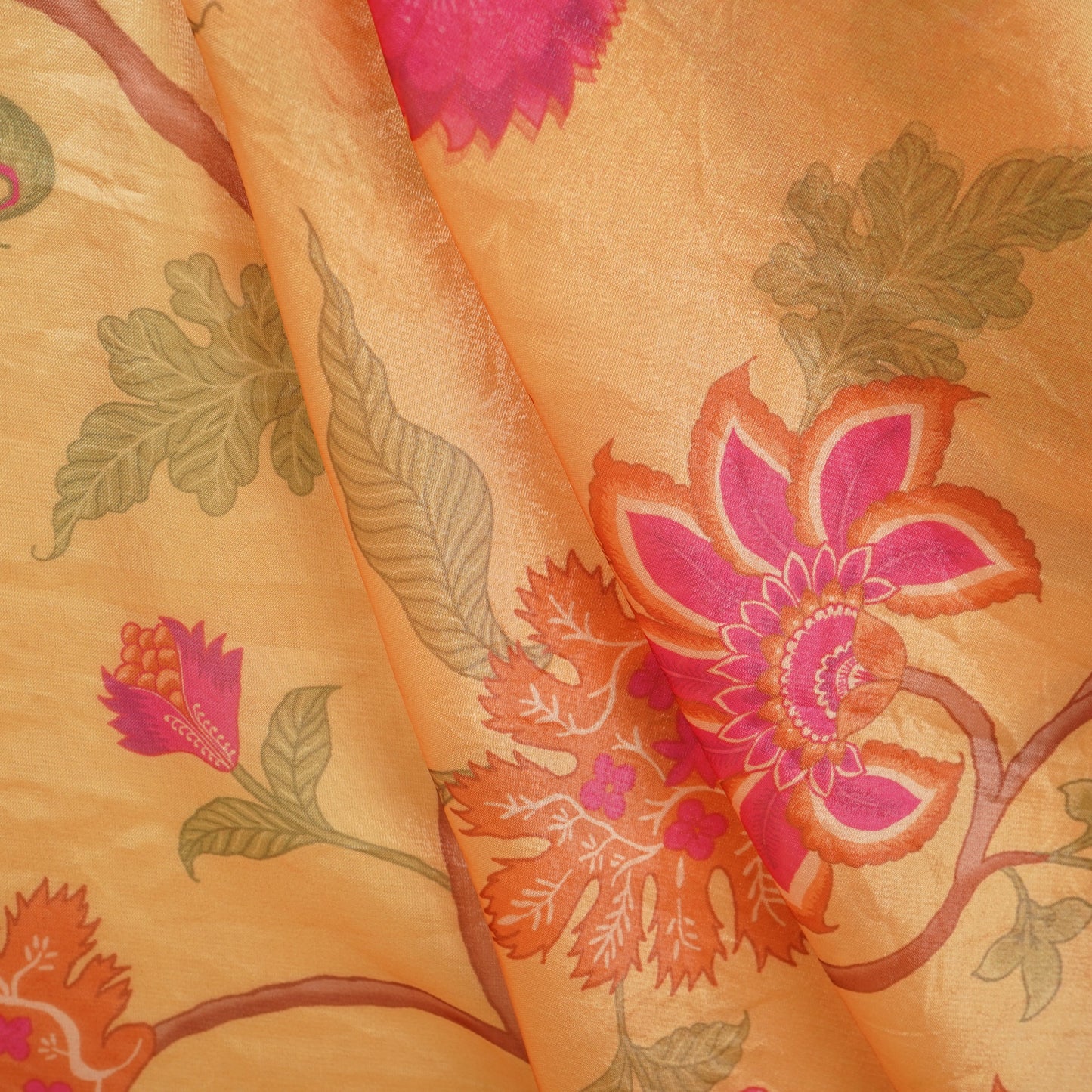 Orange Floral Print Organza Fabric VF-30076