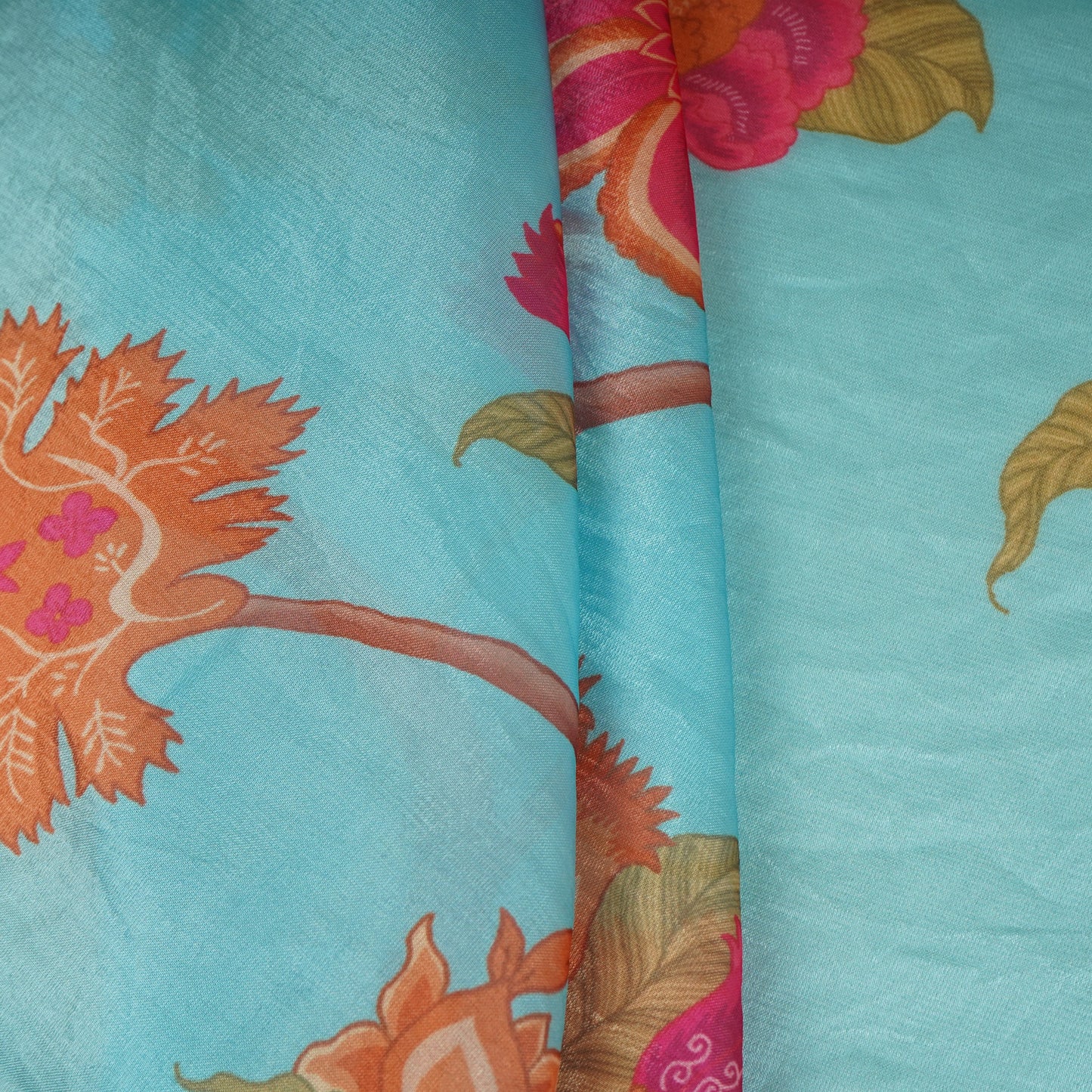 Sky Blue Floral Print Organza Fabric VF-30075